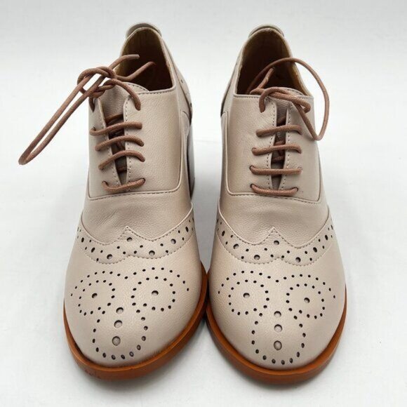 FOWT Women's Perforated Lace-Up Oxfords Almond Toe Mid Chunky Heel Business - Picture 2 of 5